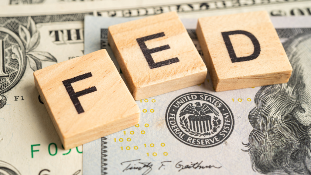 Federal Reserve System - US Bill with Word from crosswords puzzle letters "FED"  